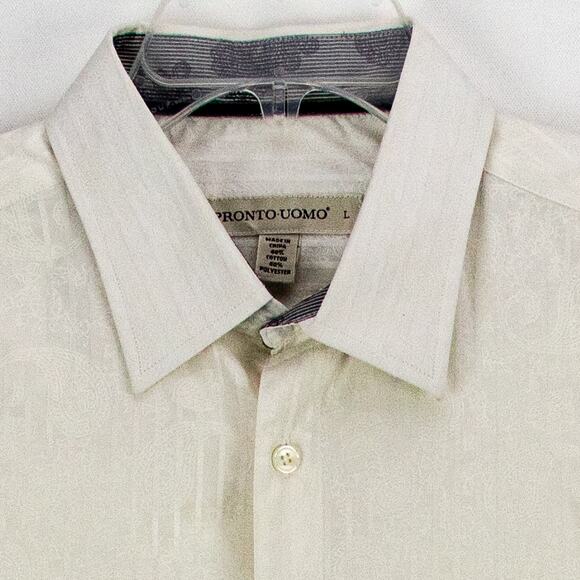 Pronto Uomo Striped Paisley Shirt Men's Large Button-Up White on White - Picture 2 of 11